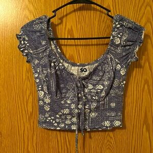 Blue SO crop top with tie